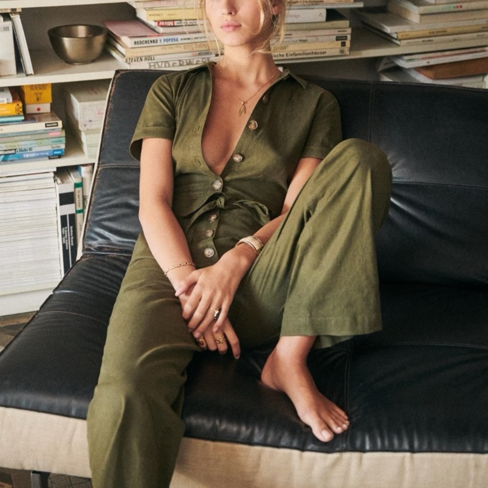 Sezane Khaki  Short-sleeved jumpsuit NWT